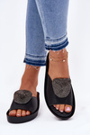 Leather Ladies Slippers With Decoration KV51-028 Black
