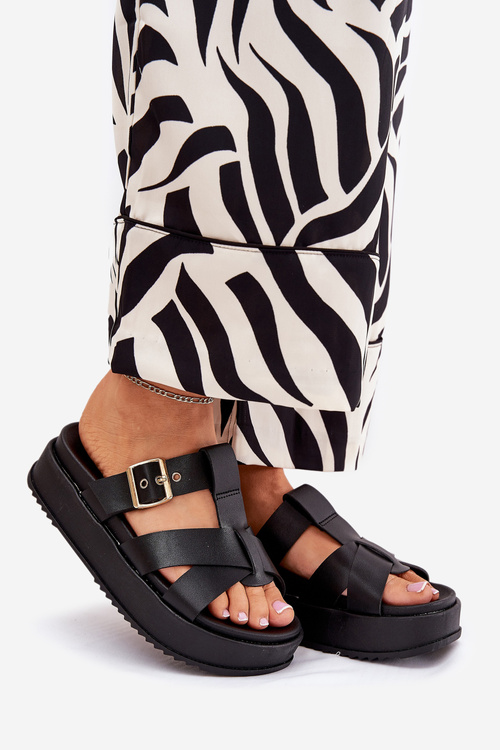Women's Platform Sandals With Straps And Buckle Black Elimessa