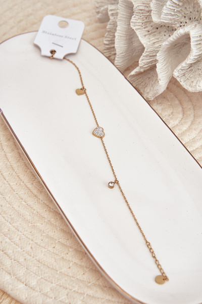 Ankle Bracelet with Gold Hearts