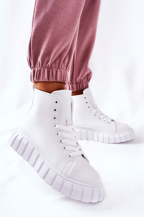 Leather High Platform Sneakers White Meniphise