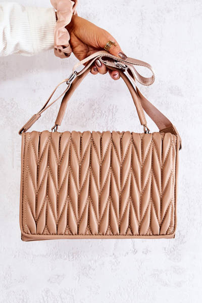 Quilted Letterman Handbag Beige Roselyn