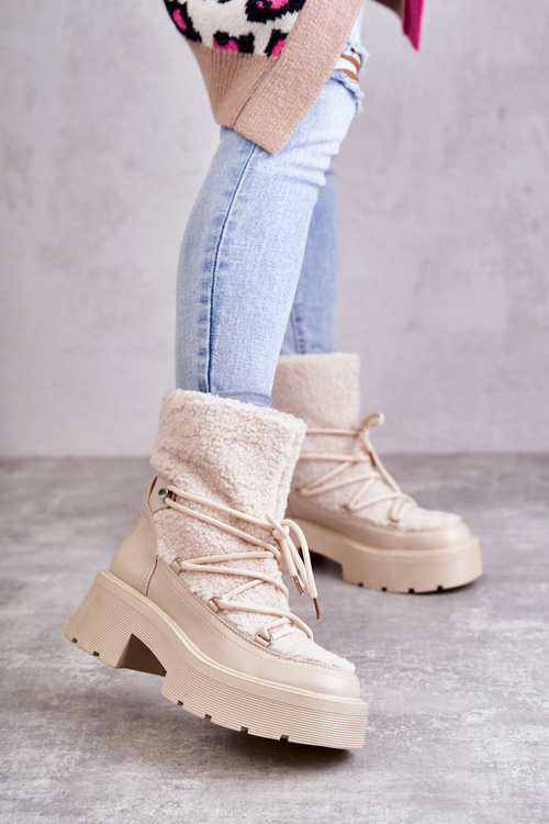 Women's snow boots with sheepskin Beige Sanna