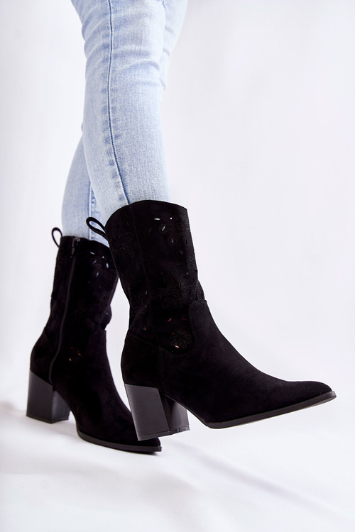 Women's Suede Boots With Cowboy Boots Black Ariane