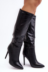Women's High Heel Boots Animal Print Black Mambra