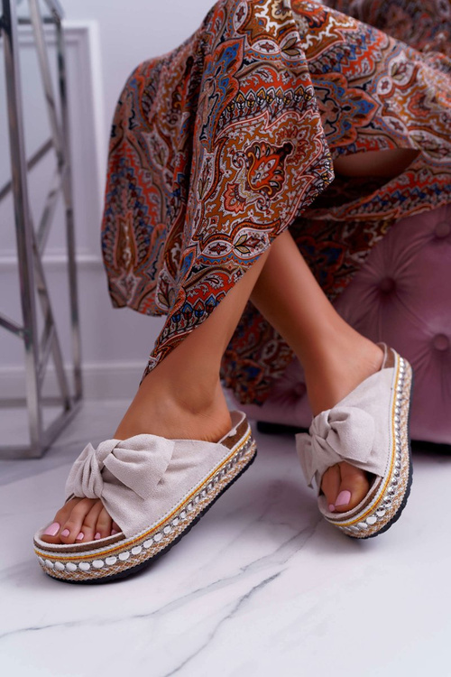 Women's Flip-Flops With Doodles Thick Soles Beige Milady