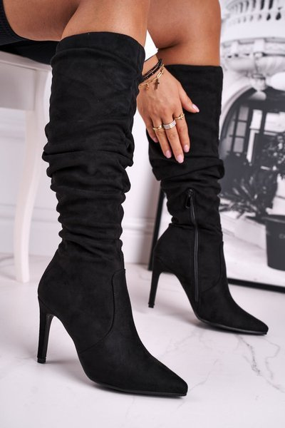 Kozaki Damskie Na Szpilce Zamszowe Czarne Dynamic