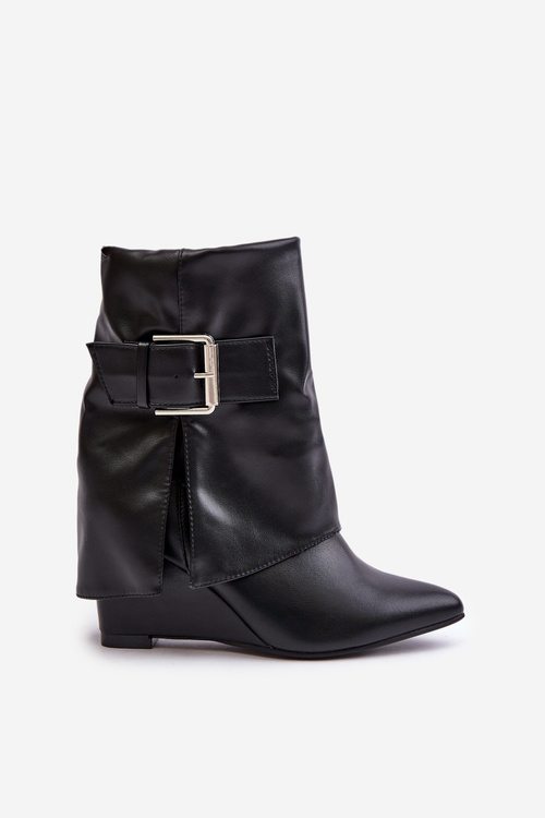 Wedge Ankle Boots With Folded Shaft And Buckle Black Vortinia