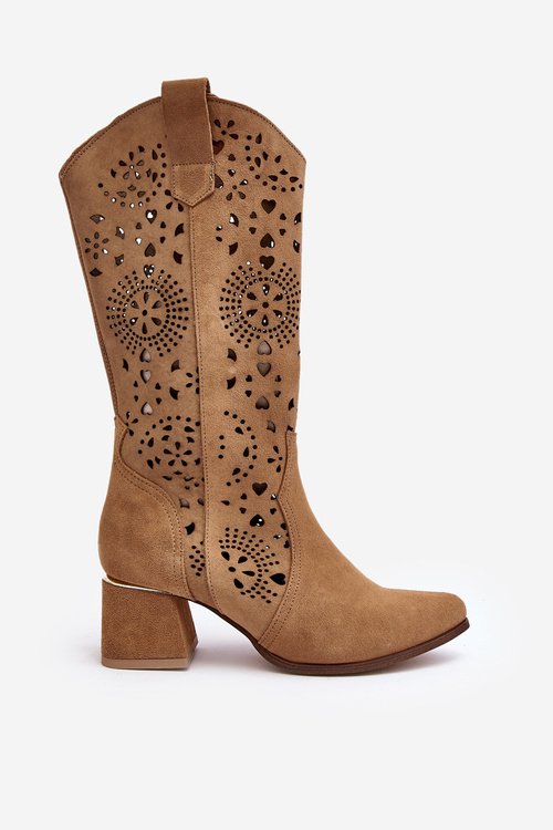 Suede Openwork Boots Lewski Shoes 3171 Beige