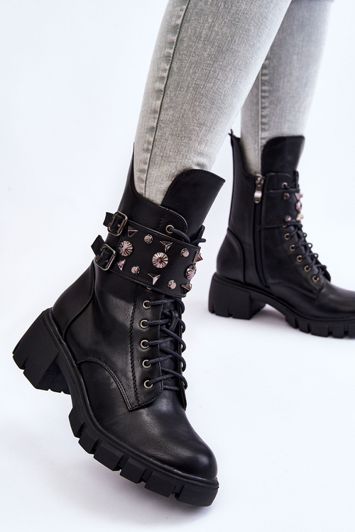 Botki Damskie Wysokie Suwak Czarne Kastella