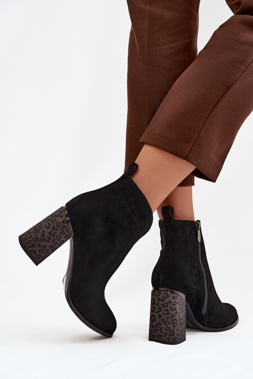 Leather Suede Women's Ankle Boots with Heel Lining Black Zivella