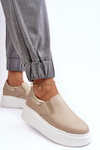 Women's Leather Sports Shoes on Platform Beige Lemar Manish