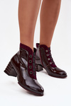 Patent Leather Women's Ankle Boots Made of Genuine Leather On Heel D&A CR52-696 Burgundy