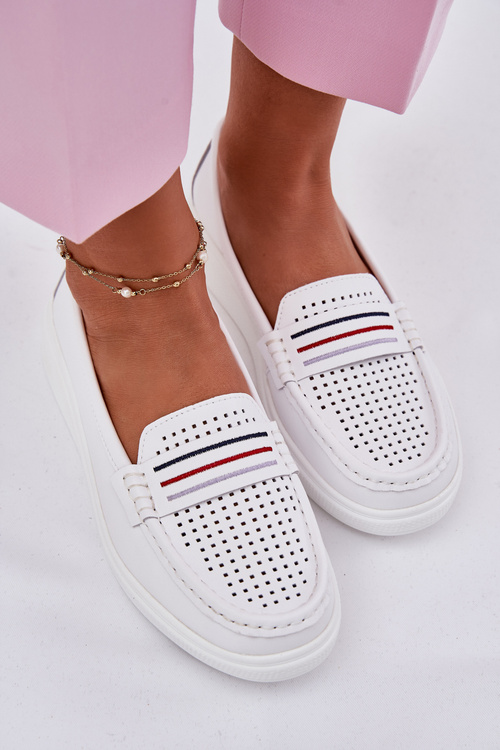 Ladies Leather Moccasins White Dovema