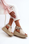 Zazoo 1732 Leather Wedge Sandals Beige