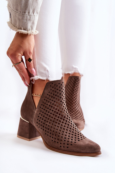 Botki Zamszowe Ażurowe Brązowe Lewski Shoes 3165