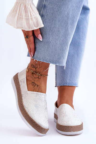 Espadryle Mokasyny Skóra Biały Big Star LL276004