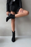 Insulated Women's Cowboy Ankle Boots With Decoration Black Lelira