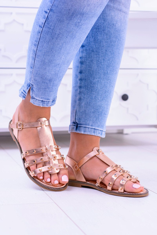 Women's Sandals with Studs Aglet Pink Gold