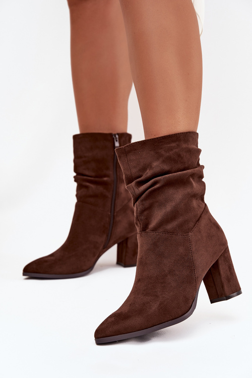 Women's ankle boots with heel with ruching Warm lined Brown Amelise