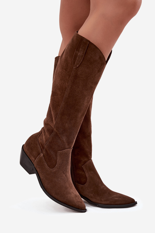 Cowboy Boots Made of Natural Suede Lined Zazoo 4225 Brown