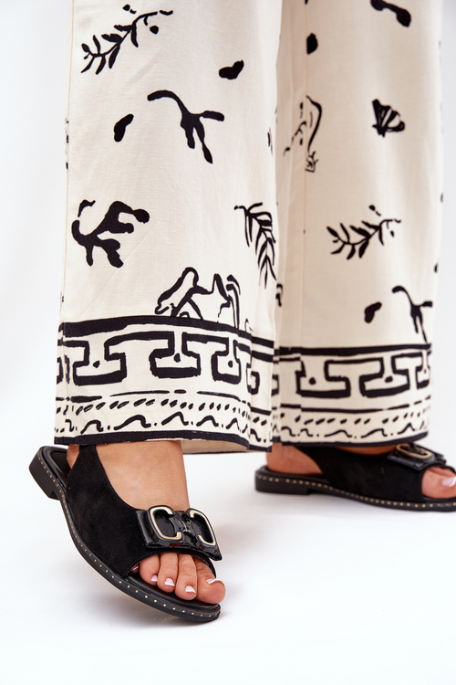 Flat Sandals With Decoration Eco Suede Black Lilria