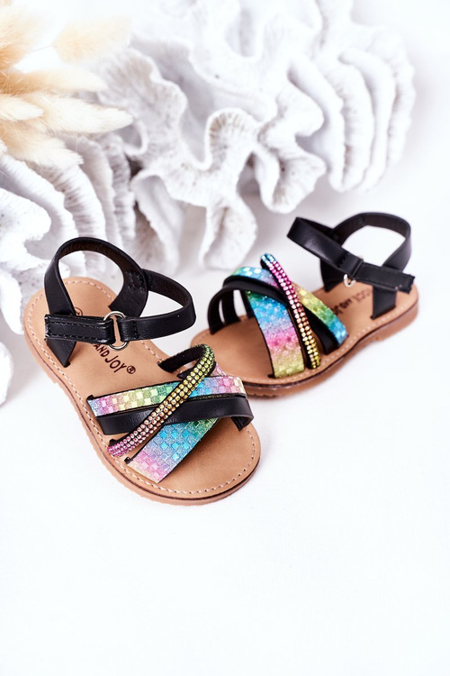 Children's Sandals With Sequins Black Becky