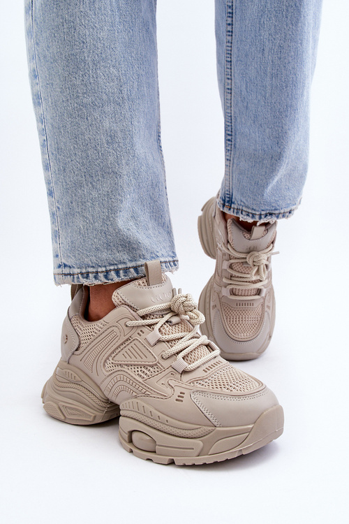 Sneakersy Damskie Masywna Platforma Beżowe GOE NN2N4046