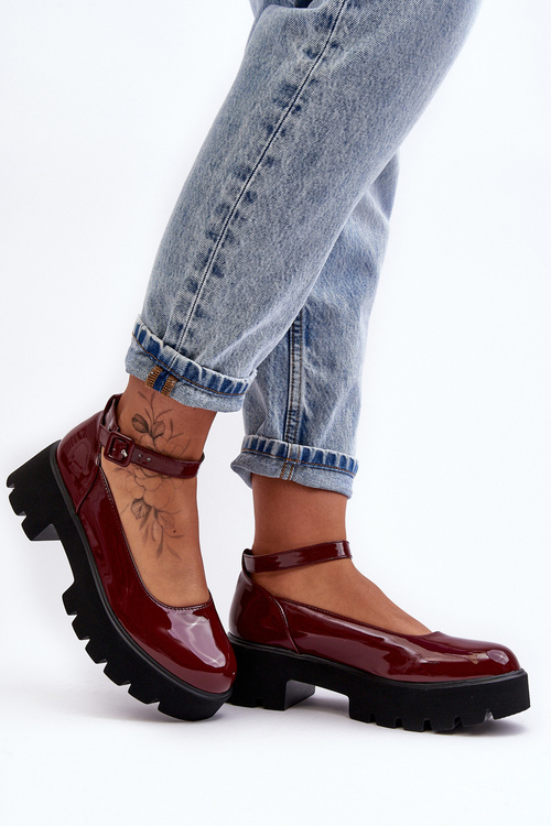Women's Lacquered Low Heel Pumps with Buckle Burgundy Owena 