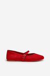 Flat Ballet Shoes With Strap Eco Suede Red Tirilina