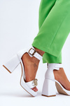 Women's Leather Sandals With Massive Heels Lewski Shoes 3207 White