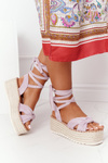 Lace-up Sandals On A Braided Platform Purple La Palma
