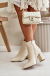 Women's Heeled Boots Zip Fastened Insulated Eco Leather Light Beige Mevair