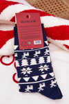 Men's Christmas Patterned Socks With Reindeer Navy Blue