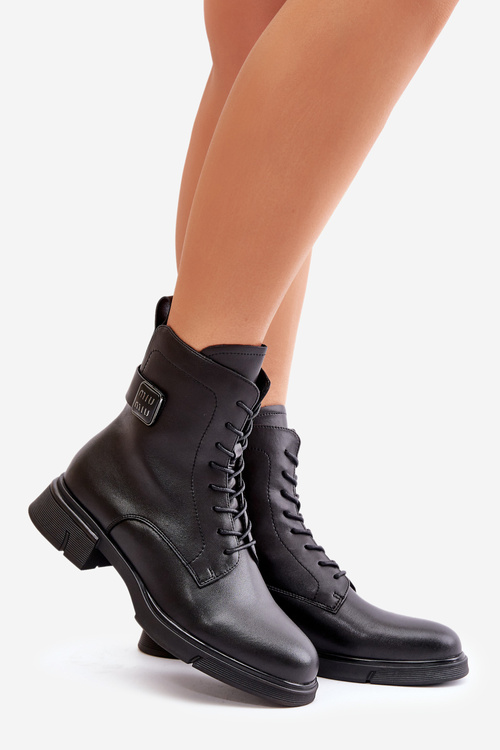 Warm Women's Worker Boots Natural Leather Black Vinceza 66688