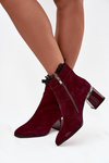 Suede Leather Women's Ankle Boots On Heel With Decoration Insulated D&A MR52-127 Bordeaux