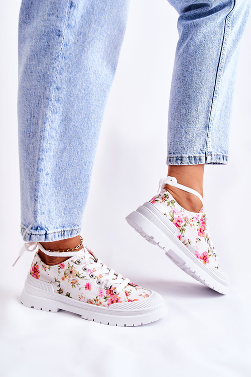 Low Sneakers Tied With Flowers White Amissa