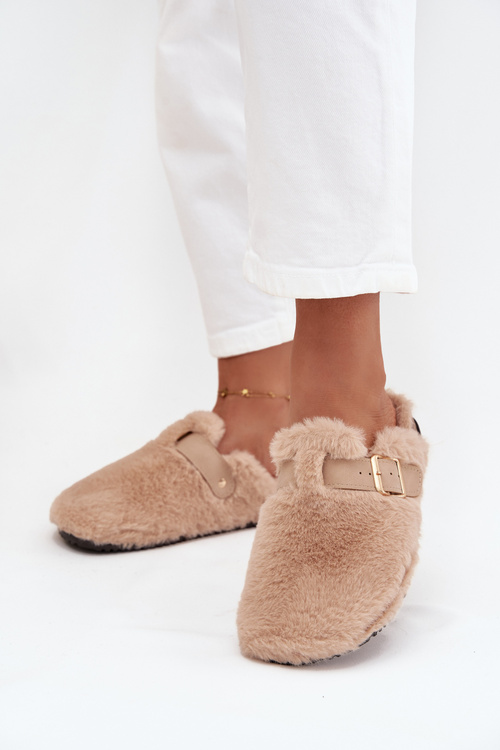 Furry Women's Platform Slides with Strap and Buckle Beige Noraline