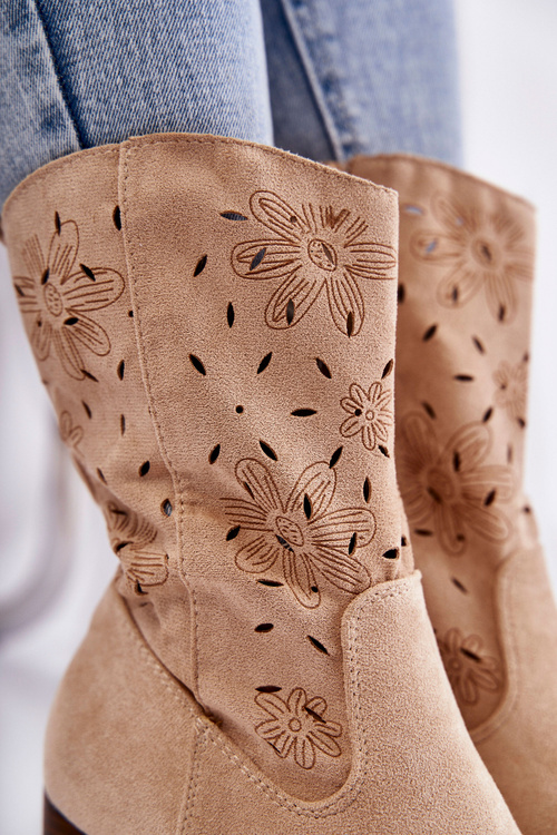 Women's Suede Boots With Cowboy Boots Beige Ariane