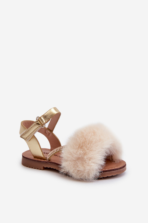 Children's Sandals with Velcro and Faux Fur Gold Rosavere