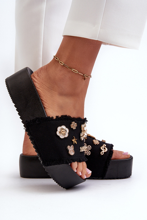 Women's Platform Sandals with Buckles Black