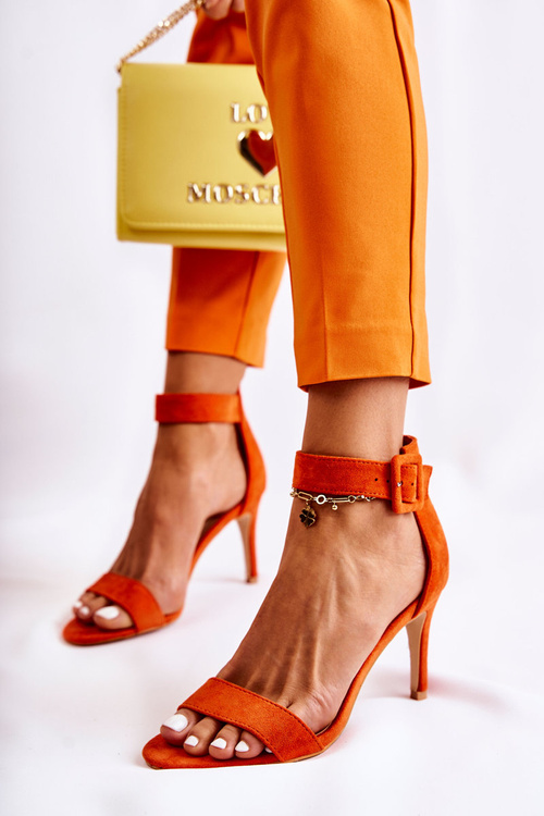 Women's Suede Sandals On A High Heel Orange Marconi