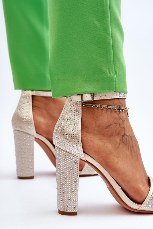 Women's High Heel Sandals With Zircons Beige Idealistic