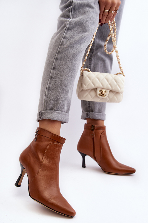 Leather Women's Ankle Boots with Stiletto Heel Maciejka 06301-29 Brown
