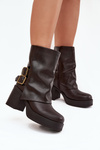 Women's Heeled Ankle Boots With Buckles Chocolate Marena
