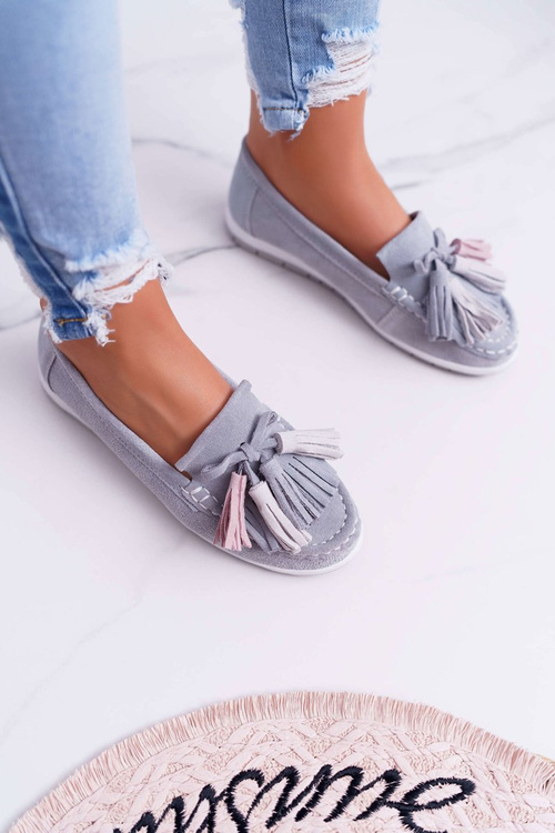 Women's Leather Suede Fringed Moccasins Grey Batist