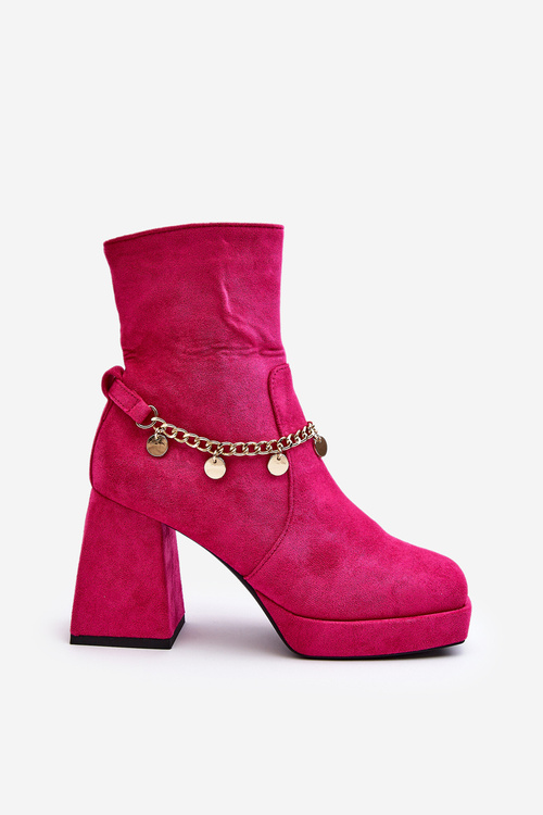 Women's ankle boots with chunky heel and chain detail Fuchsia Tiselo