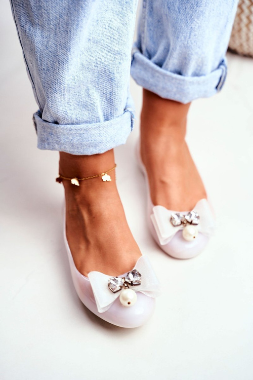 Rubber Ballerinas White Bows Pearls Millie