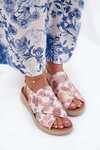 Ladies sandals made of eco leather with flowers multicolor Tosmelia