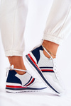 Buty Sportowe Damskie Wygodne Skóra Biało-Granatowe Jane