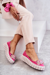 Suede Ballerinas On A Platform With A Ornament Fuchsia Ladette